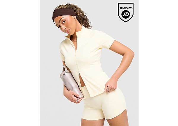 DAILYSZN Sculpt Short Sleeve Full Zip Top cream