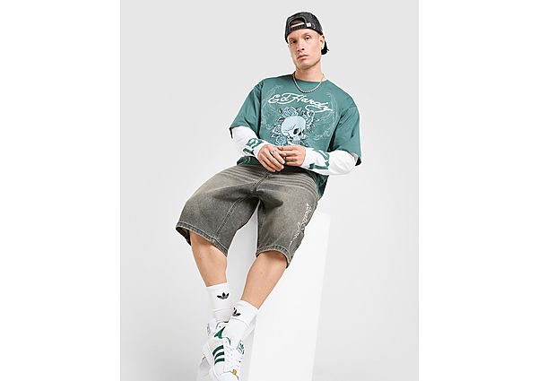 Ed Hardy Layered Long Sleeve Skull T-Shirt green