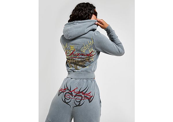 Ed Hardy Flame Tiger Crop Full Zip Hoodie grey
