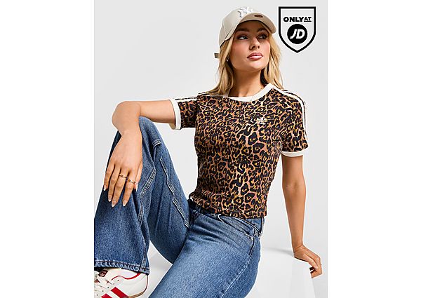 adidas Originals Leopard Print 3-Stripes T-Shirt brown