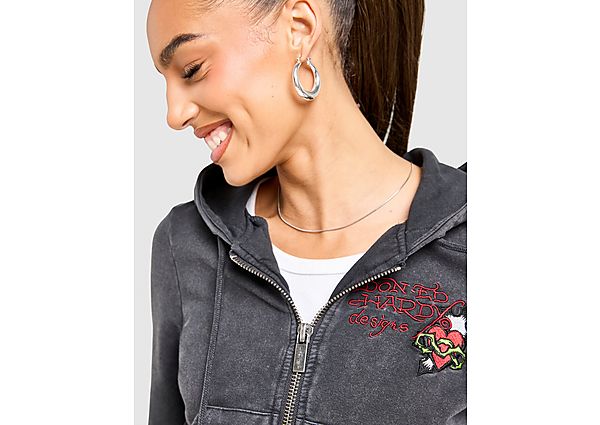 Ed Hardy Flame Tiger Crop Full Zip Hoodie black