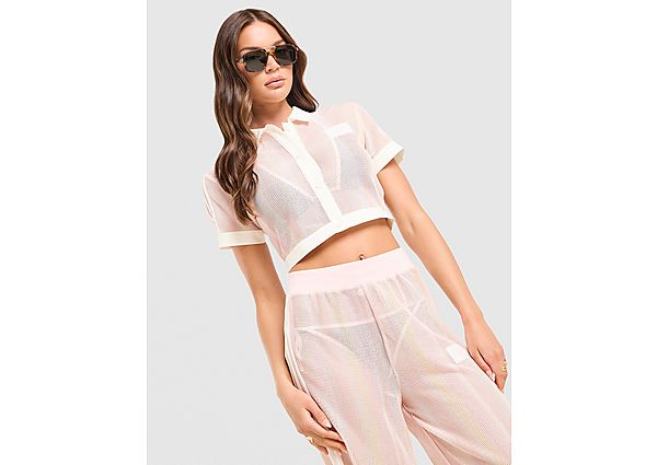 adidas Originals Crochet Crop Polo Shirt pink
