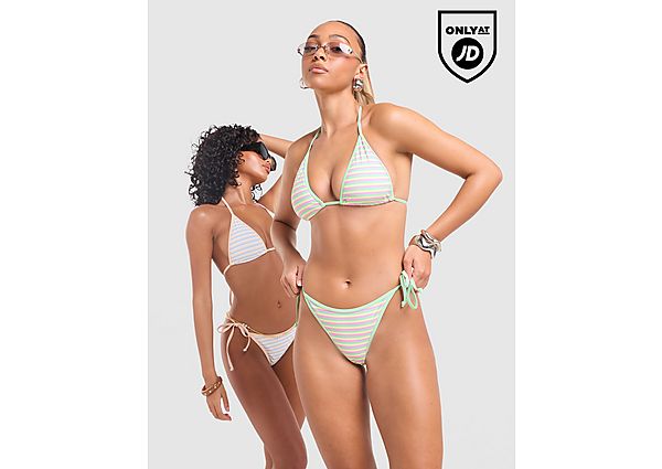 Unlike Humans Stripe Triangle Bikini Top green