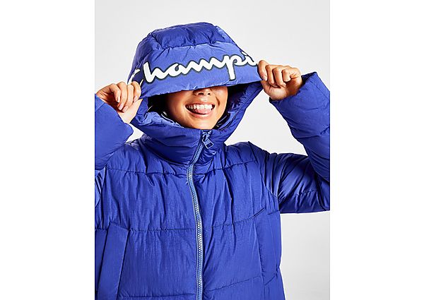 Champion Script Hood Long Padded Jacket blue