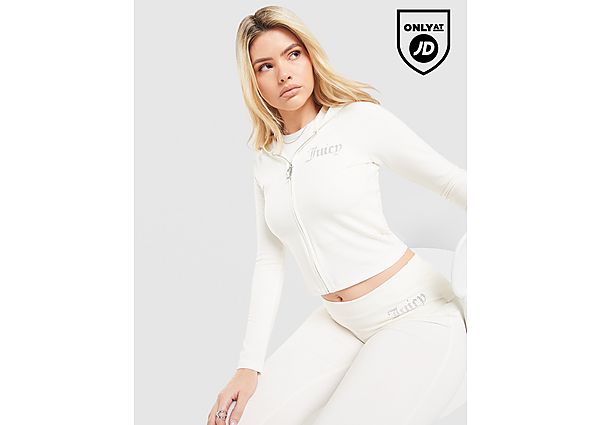 JUICY COUTURE Logo Jersey Full Zip Hoodie white